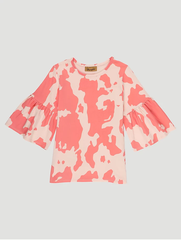 GRLS PINK COW BELL SLEEVE TOP XL