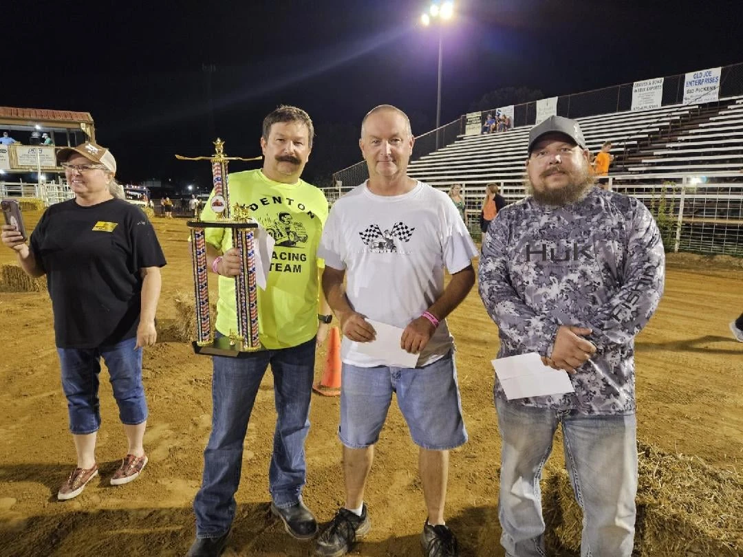 Top three finishers in the stock class. Travis Denton, Jason Denton, Ricky Bright.