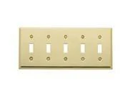 Baldwin 4775030 Polished Brass Switch Plates Beveled Edge Solid Brass Five Gang Toggle Switchplate