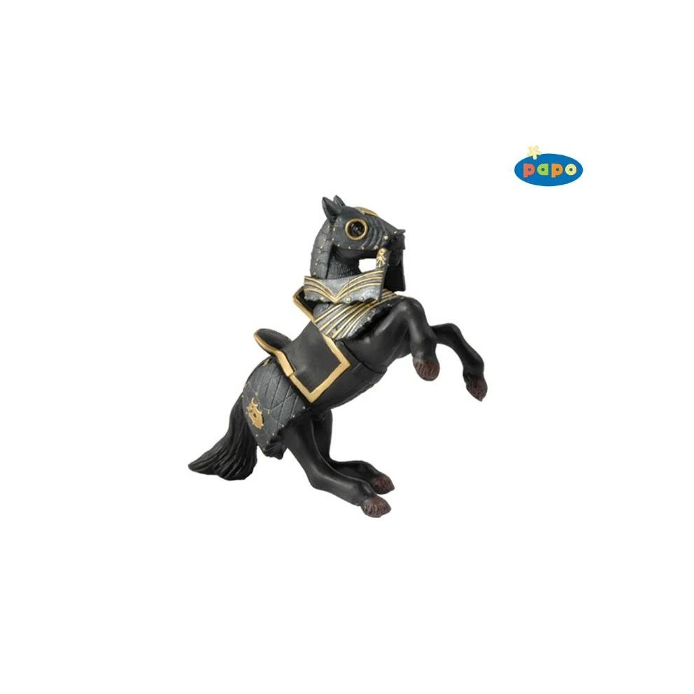 39276 Armored Reared Up Black Horse Figurine - Knight In Black Armor