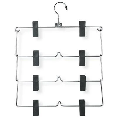 Fold-Up Skirt Hangers, 4-Tier, Chrome With Black Plastic