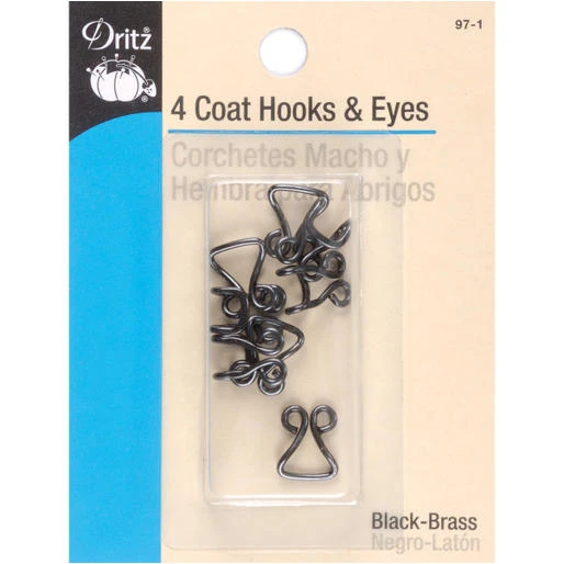 Nickel-plated Brass Coat Hooks & Eyes 3/8 Inch - 4 Pieces