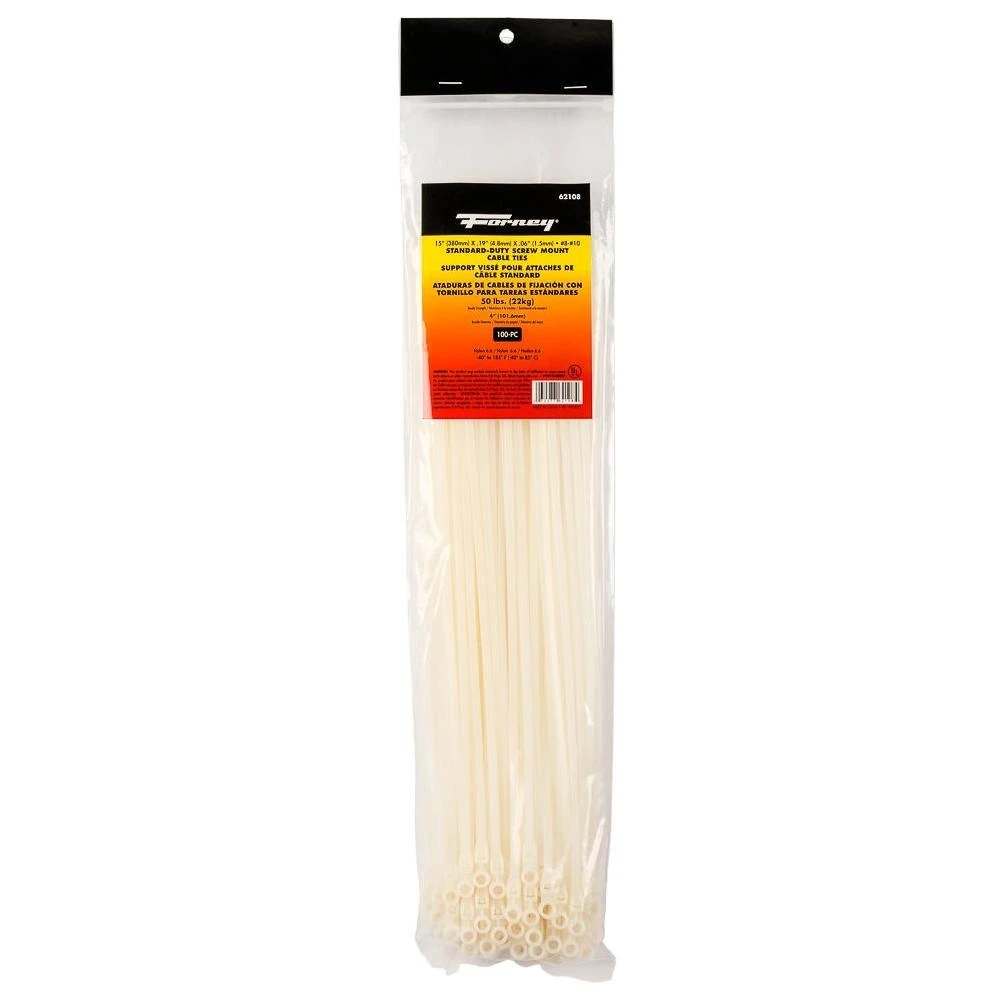 Forney Cable Ties 15 Natural Standard Duty Screw Mounts (100-Pack)