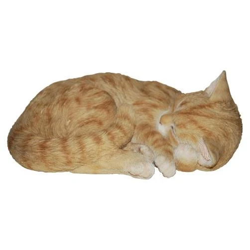 Sleeping Cat Statue, Brown Polyresin Decorative Figure