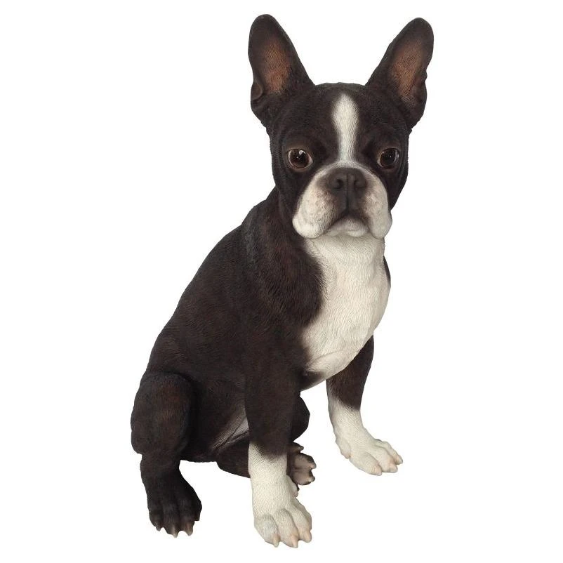 Sitting Black Boston Terrier Statue, Polyresin, Decorative Pet Figurine