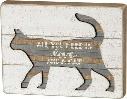 Love And A Cat Slat Box Sign - Decorative Home Accent