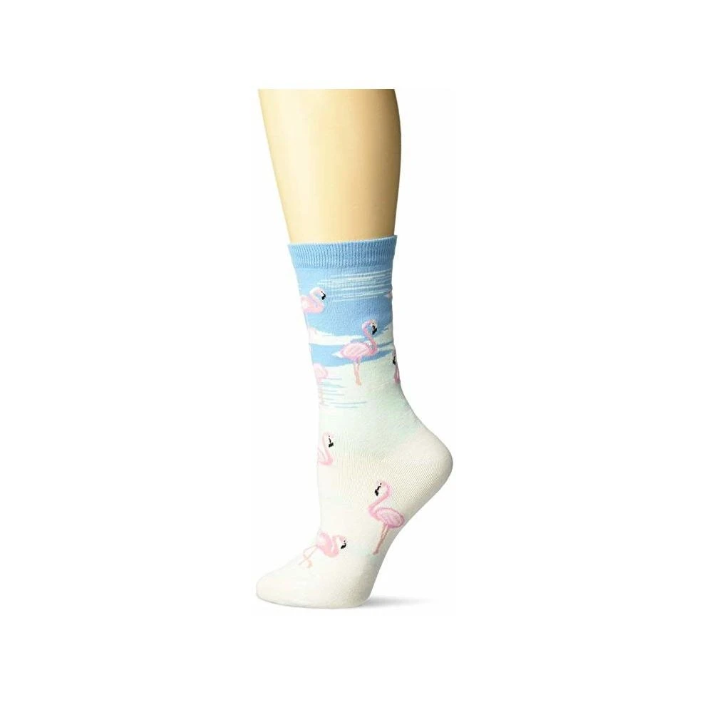 Women's Crew Socks - K Bell - Flamingo White - Size 9-11