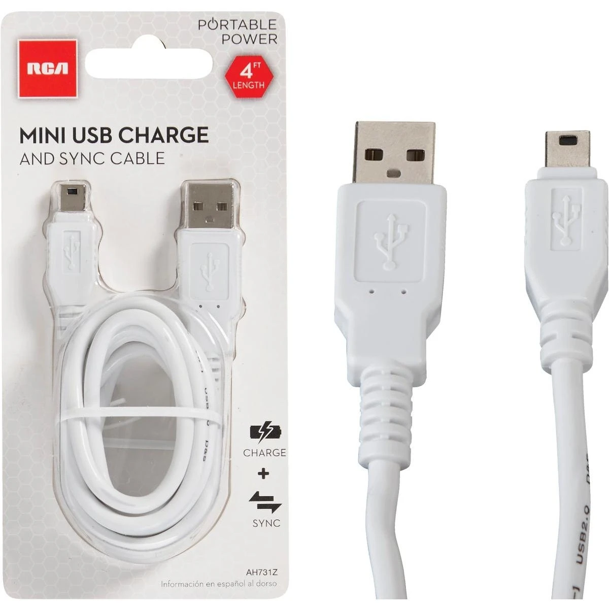 Ah731r 4 Foot Mini Usb To Usb Power And Sync Cable - White