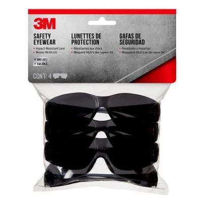 3M 90835-00000B Safety Eyewear, Scratch-Resistant Lens, Polycarbonate Lens, Wraparound Frame, Plastic Frame, Gray Frame