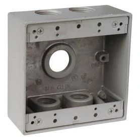 REDDOT 2-Gang Silver Metal Weatherproof Exterior/Interior New Work/Old Work Standard Square Wall Electrical Box