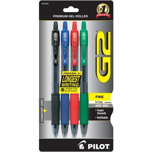 Pilot Automotive G2 Pens, Gel Ink, Rolling Ball, Retractable, Fine Point, Assorted Ink Colors, 4 pens - PILOT CORPORATION OF AMERICA