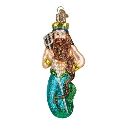 Neptune Glass Blown Ornament - Roman Sea King Design