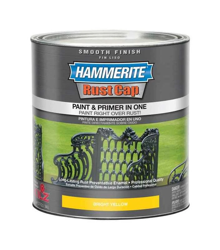 Hammerite Rust Cap Indoor and Outdoor Smooth Bright Yellow Alkyd-Based Metal Paint 1 qt.