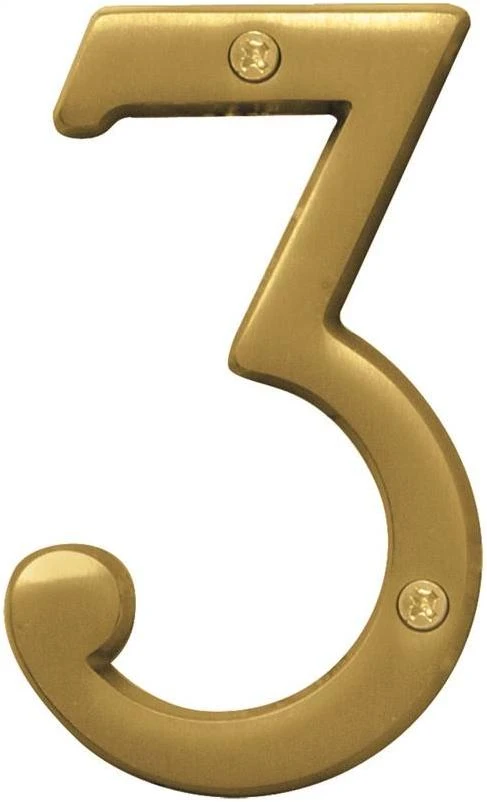 Hy-Ko Prestige Series BR-43BB/3 House Number, Character: 3, 4 in H Character, Brass Character, Brass