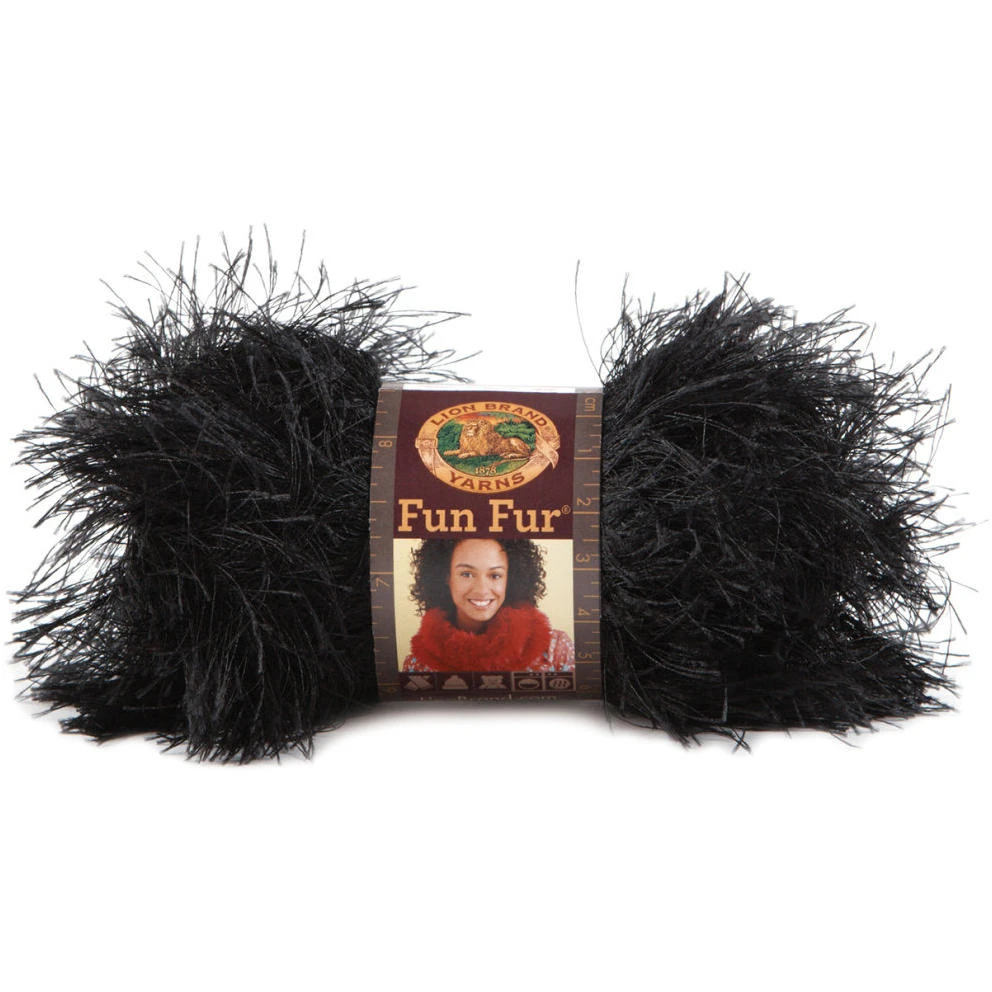 Lion Brand Black Polyester Fun Fur Yarn – Soft, Fluffy Craft Yarn
