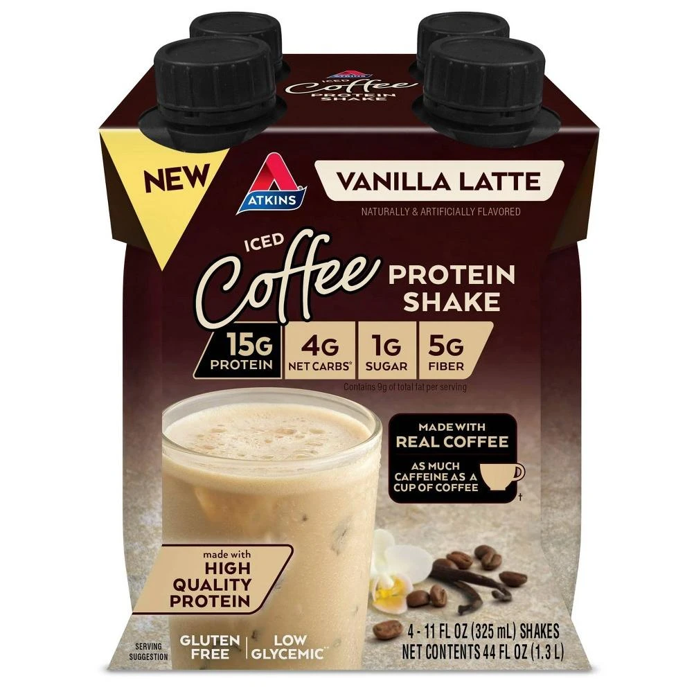 Atkins Iced Coffee Protein Shake, Vanilla Latte, Keto Friendly, 11.0 oz., 4 Count