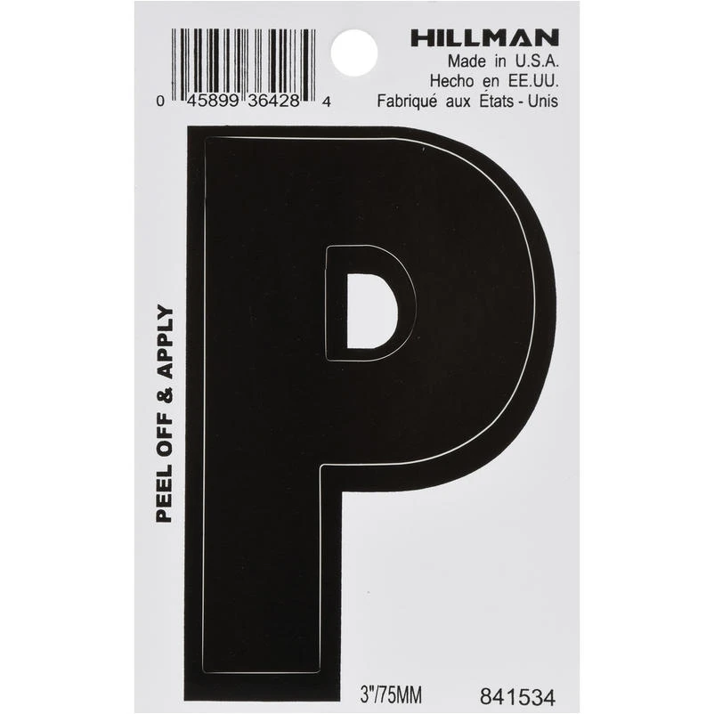 HILLMAN 3 in. Black Vinyl Self-Adhesive Letter P 1 pc