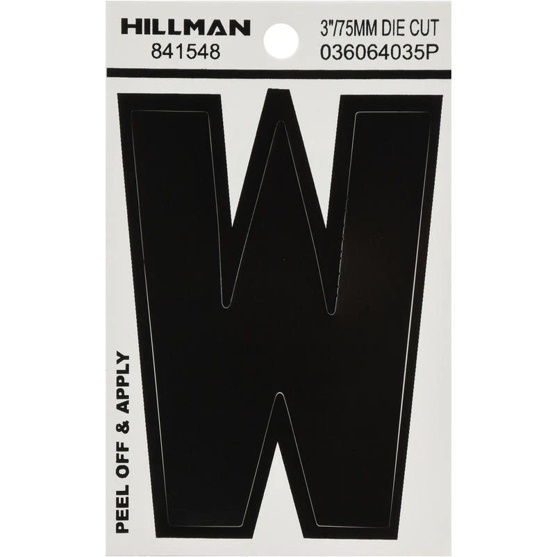 HILLMAN 3 in. Black Vinyl Self-Adhesive Letter W 1 pc