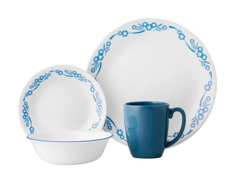 Corelle Livingware Blue/White Glass/Stoneware Cornflower Dinnerware Set 16 PK Corelle Livingware Blu