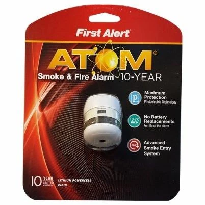 First Alert P1010 Atom Micro-Photoelectric Smoke Alarm with 10-Year Sealed Battery