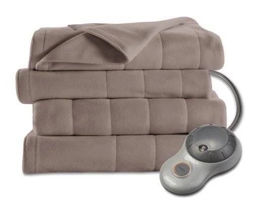 Quilted Fleece Electric Heated Blanket - Queen Size, Mushroom Color, Model Bsf9gqs-r772-13a00