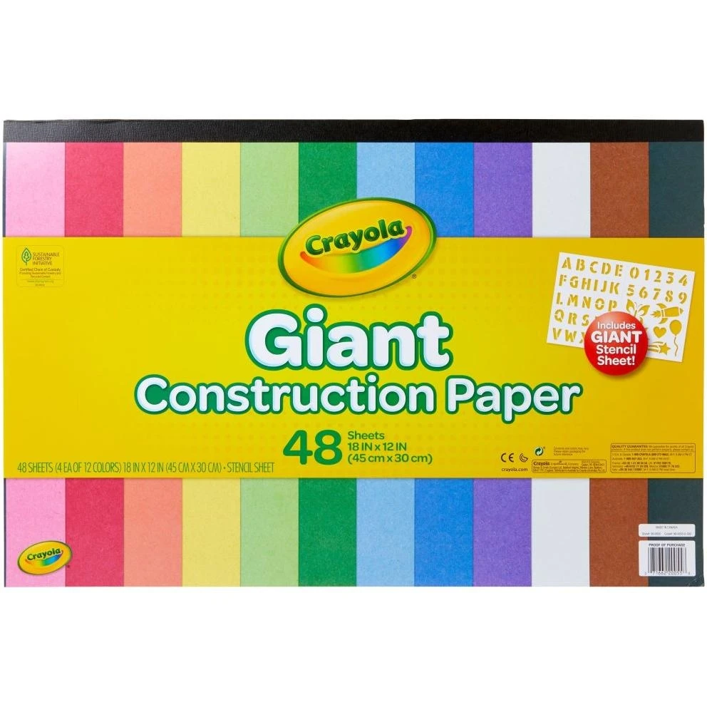 Giant Construction Paper Pad - 48 Sheets, 18" X 12", Assorted Colors With Stencils