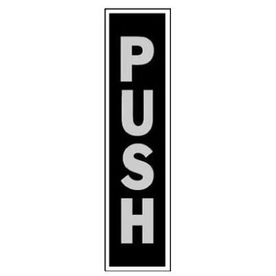 Sign,  Push , Black Aluminum, Adhesive, 2 x 8-In.