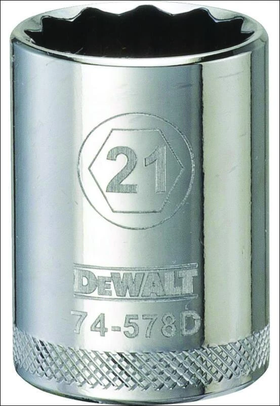 DEWALT DWMT74578OSP Drive Socket, 21 mm Socket, 1/2 in Drive, 12-Point, Vanadium Steel, Polished Chrome