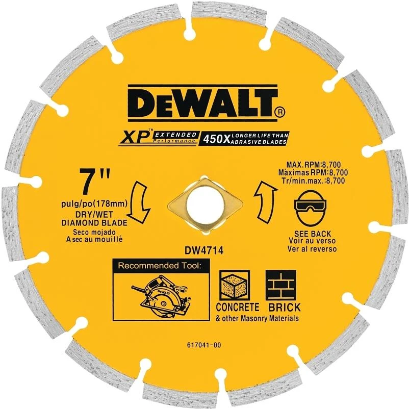 DEWALT DW4714T Circular Saw Blade, 7 in Dia, 5/8 in Arbor, Diamond Cutting Edge, Applicable Materials: Masonry