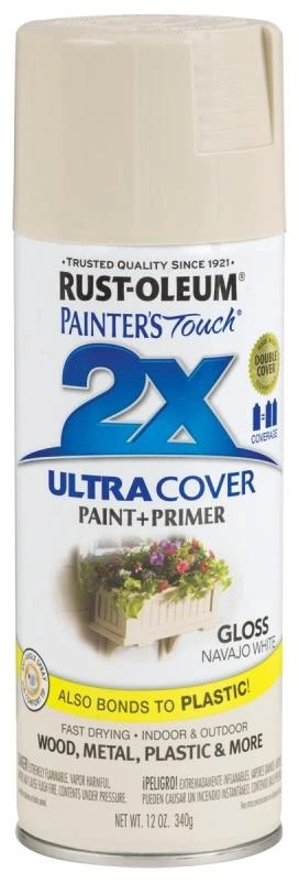 Rust-Oleum Painter's Touch 2X Ultra Cover 334040 Spray Paint, Gloss, Cottage White, 12 oz, Aerosol Can