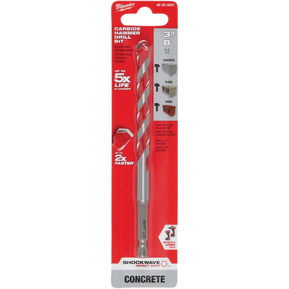 Milwaukee SHOCKWAVE 3/8 In. x 6 In. Impact Duty Masonry Carbide Hammer Drill Bit