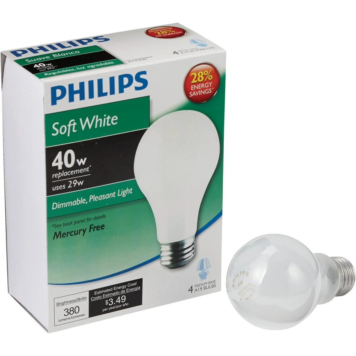Philips EcoVantage 40W Equivalent Soft White Medium Base A19 Halogen Light Bulb (4-Pack)