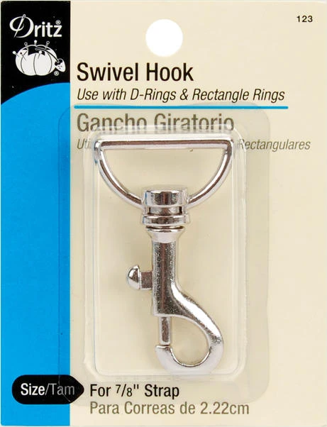 2 Inch Long Swivel Hook For 7/8 Inch Strap - Nickel Finish