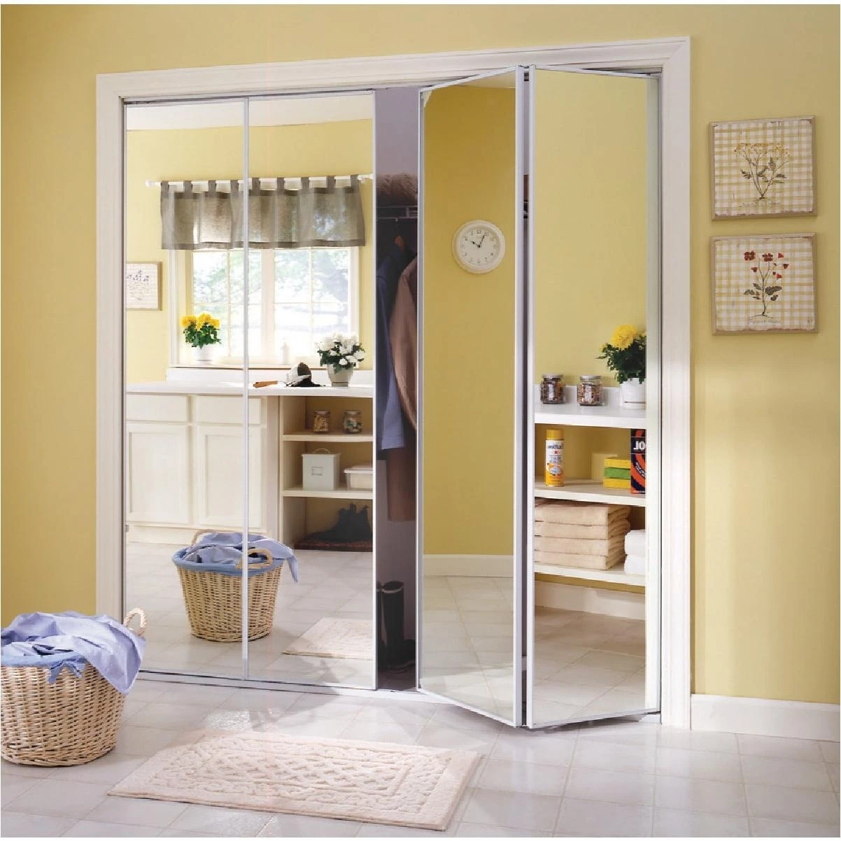 Erias Series 4400 24 In. W. x 80-1/2 In. H. Steel Frame Mirrored White Bifold Door