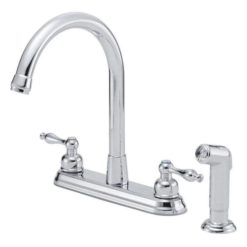 D422055 Sheridan Chrome High-arc Kitchen Faucet With Side Spray And Double Handles