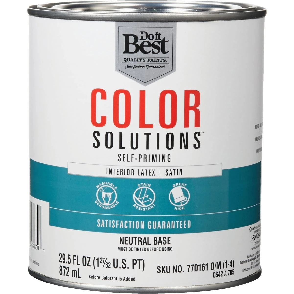 Do it Best Color Solutions Latex Self-Priming Satin Interior Wall Paint, Neutral Base, 1 Qt.