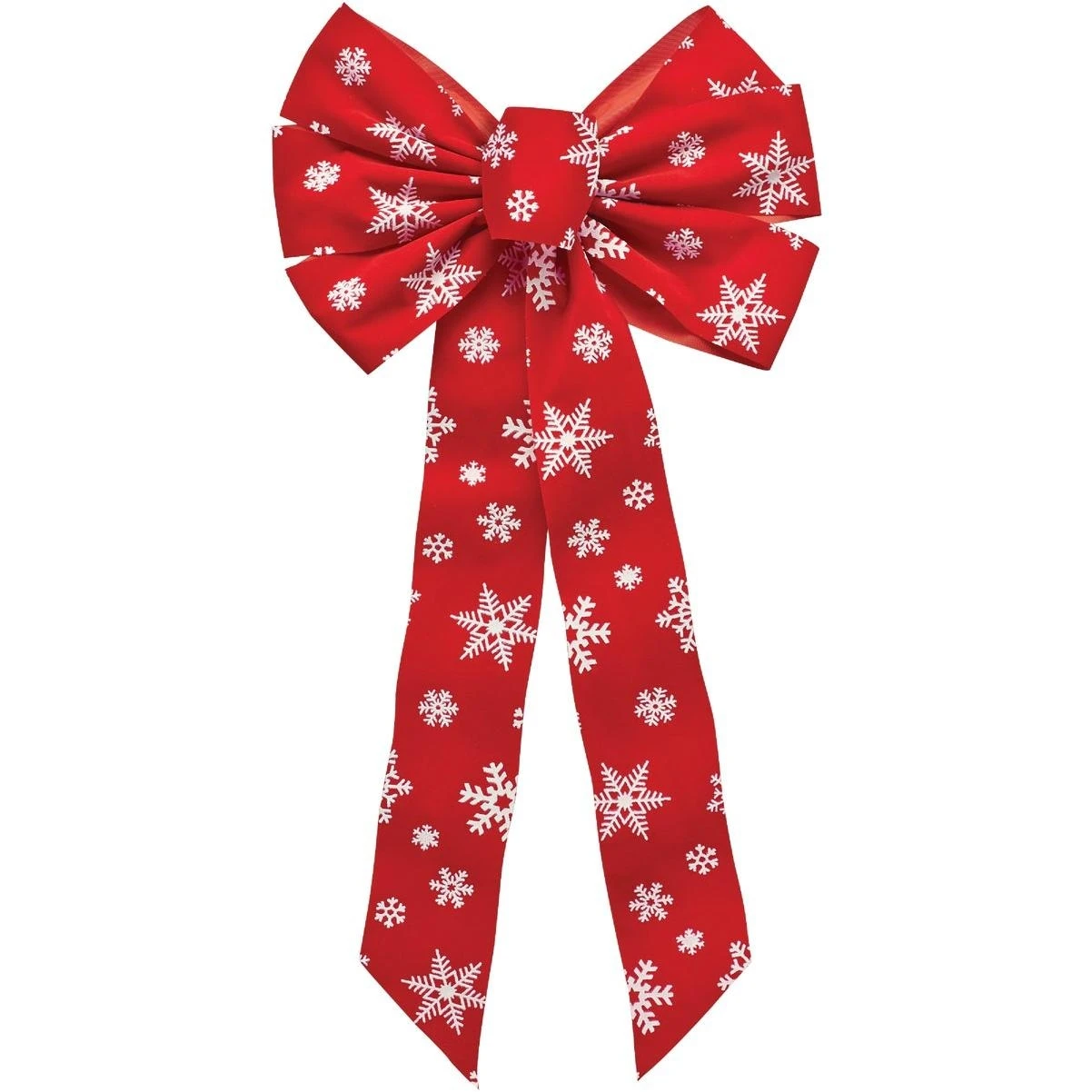 7-loop 12 In. W. X 26 In. L. Red Velvet Christmas Bow With Snowflakes