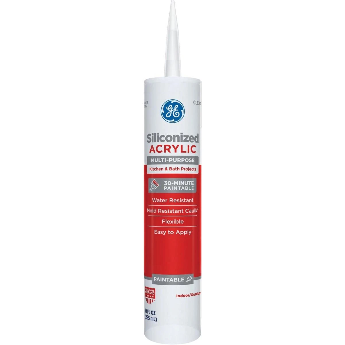 GE Siliconized Multi-Purpose Acrylic Caulk – Clear, 10 fl oz Cartridge, Fast‑Curing (2‑7 Days)