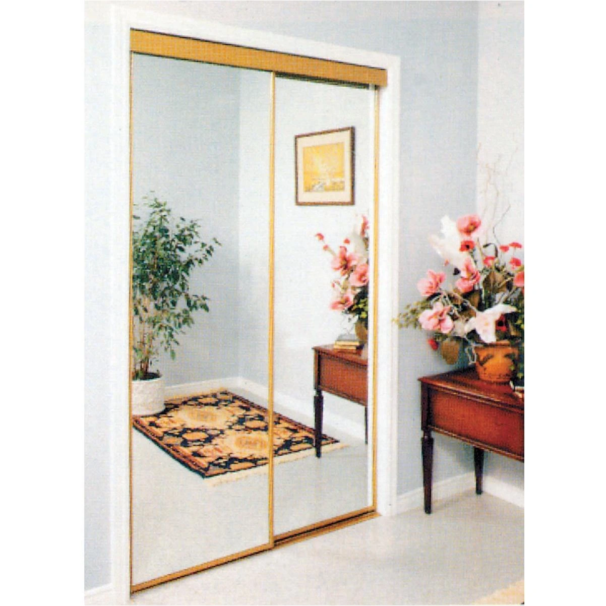 Erias 4050 Series 59 In. W. x 80-1/2 In. H. Mayan Gold Top Hung Mirrored Bypass Door