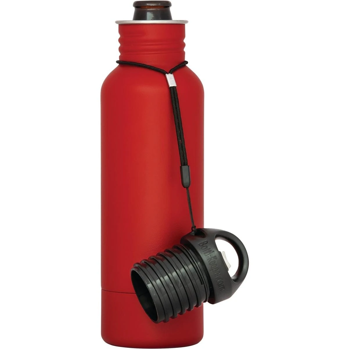 12 Ounce Red Insulated Drink Holder With Bottle Opener And Tether