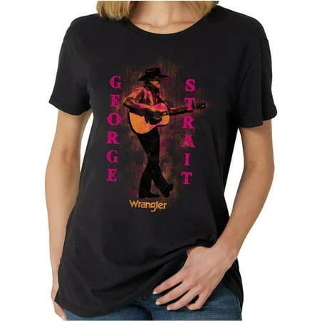 Wrangler Womens 112327946 George Strait Graphic Boyfriend Fit Tee S Black