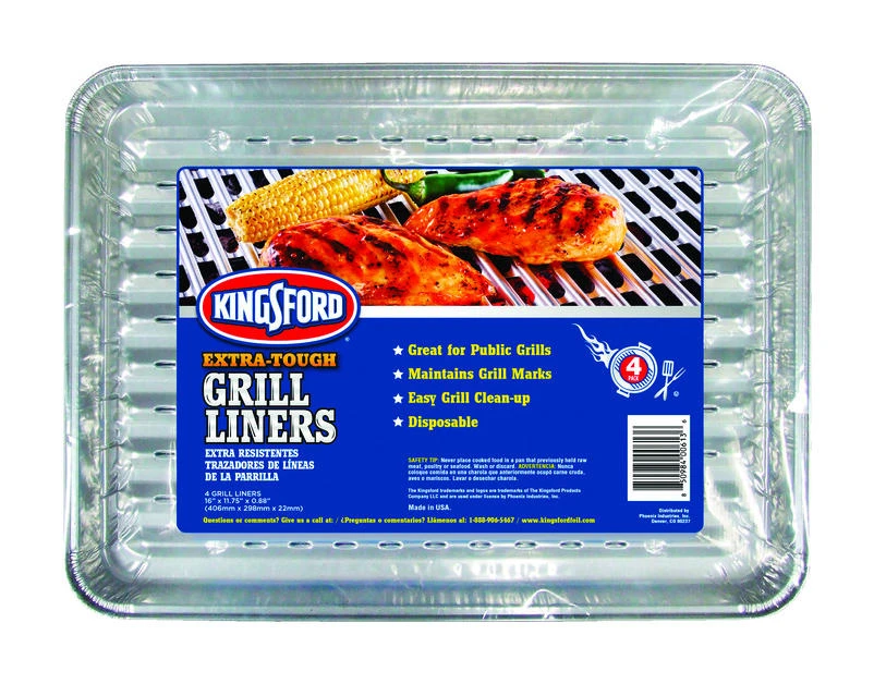 Kingsford 16‑in Aluminum Grill Liner – Pack of 4, Silver