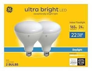 GE 93130765 LED Light Bulb, Ultra-Bright, BR40 Lamp, 165 W Equivalent, E26 Medium Lamp Base, Dimmable, Daylight
