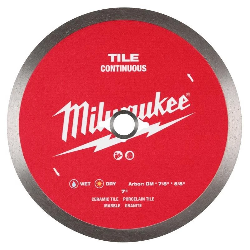 Milwaukee 7‑Inch Continuous‑Rim Diamond Tile Saw Blade – DM 7/8‑in Arbor, 5/8‑in Shank