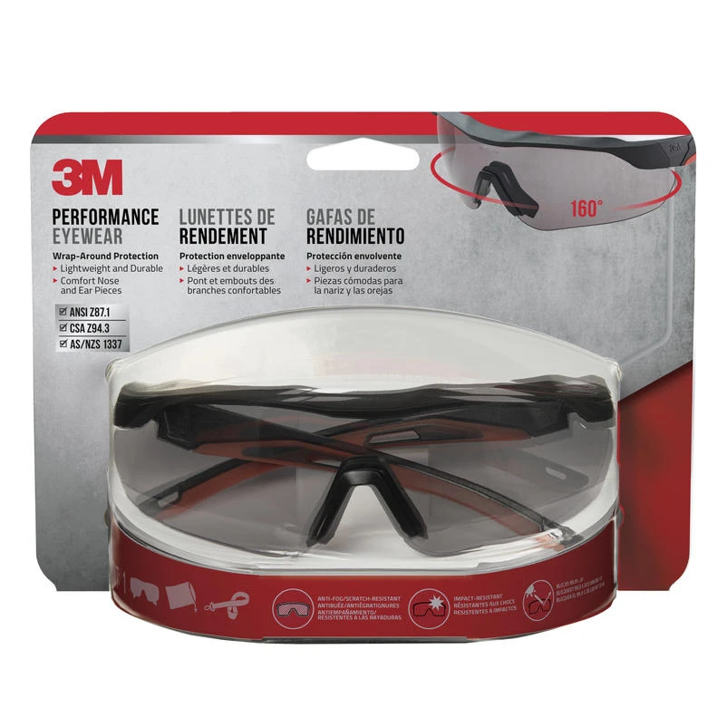 3M Gray Lens Anti‑Fog Safety Glasses – Black/Red Frame, ANSI/OSHA Certified
