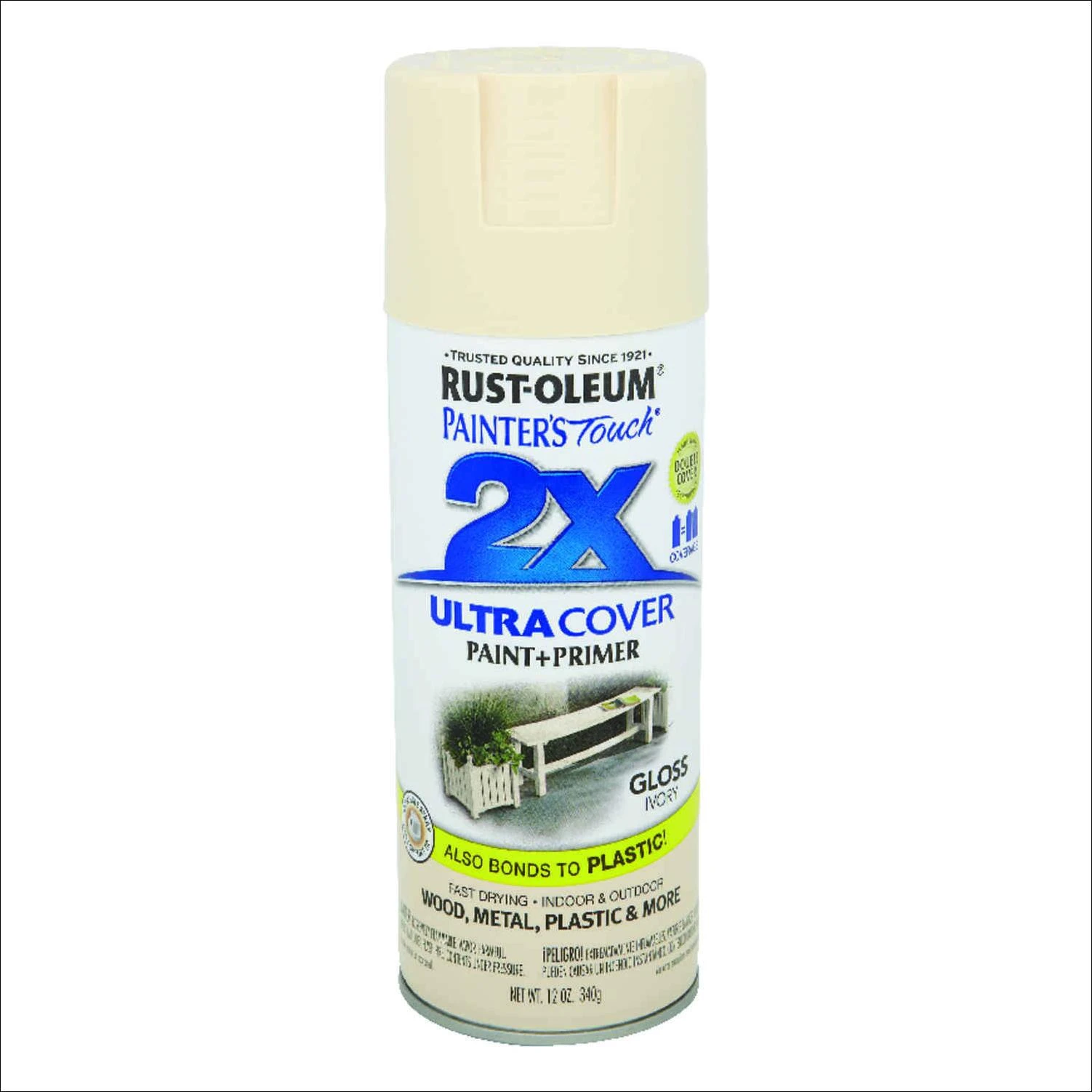 Rust-Oleum Painter's Touch 2X Ultra Cover 12 Oz. Gloss Paint + Primer Spray Paint, Ivory