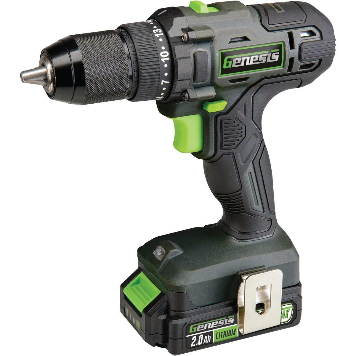 Genesis 20V 2Ah Cordless Drill/Driver with Ratcheting 1/2‑in Chuck – Battery & Charger Included Genesis 20V 2Ah Cordless Drill/Driver with Ratcheting 1/2‑in Chuck – Battery & Charger Included