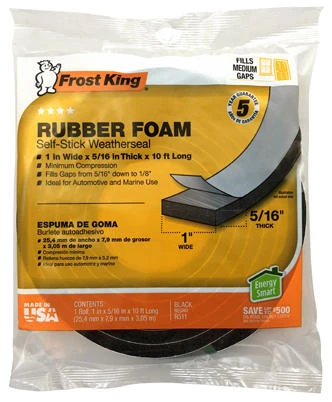 Rubber Foam Weatherseal Tape, 1W x 5/16 In. T x 10 Ft.