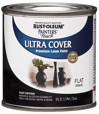 Rust-Oleum Painter's Touch 2X Ultra Cover Premium Latex Paint, Flat Black, 1/2 Pt.