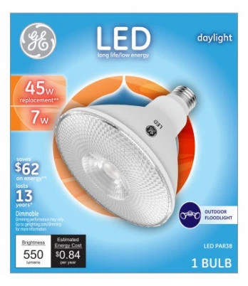 LED Floodlight Bulb, Daylight, Clear, 550 Lumens, 7 Watt